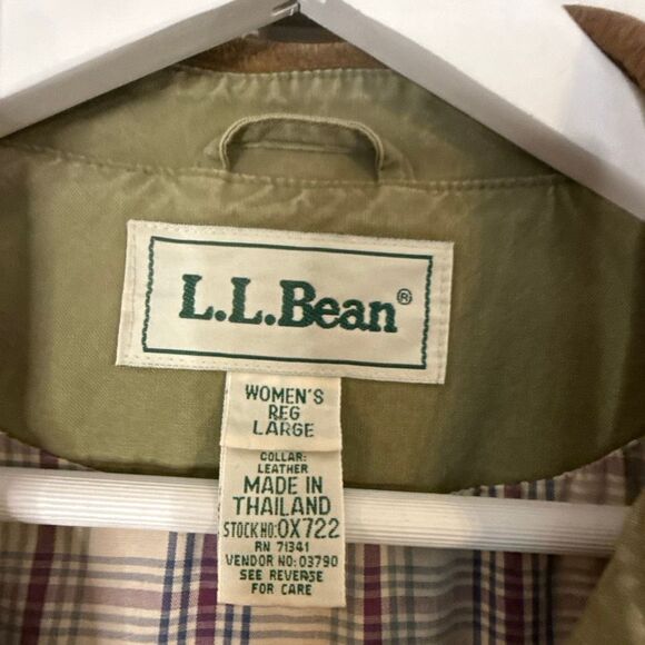 L.L. Bean Vintage Chore Barn Jacket leather collar size large Olive green RARE - Picture 3 of 11